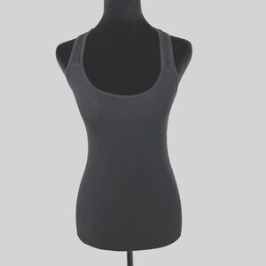 American Eagle Tank Top Ribbed Black Racer Back Lace Y2K Preppy Layers Grunge XS